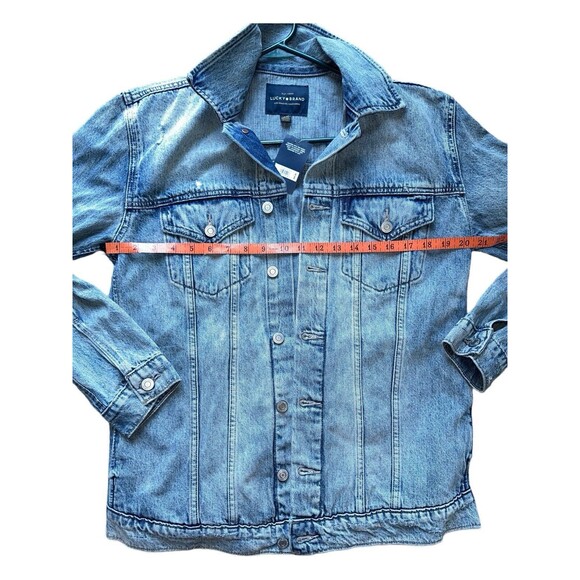 Lucky Brand Womens Blue Denim Trucker Jacket Cotton Distressed Jean Jacket Small - Picture 9 of 16